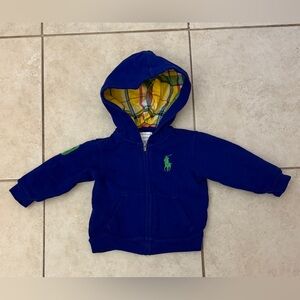Ralph Lauren Royal Blue Kids Hoodie with Green Logo